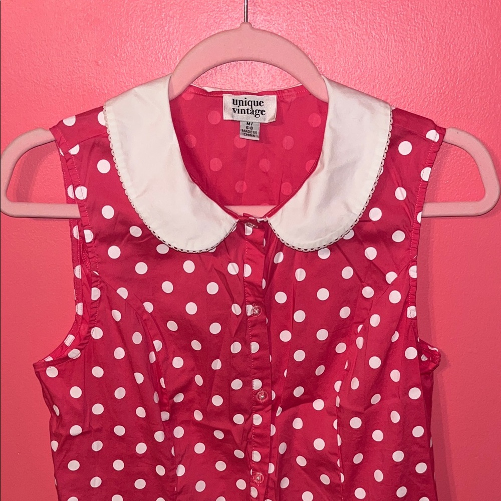 Unique Vintage Pink Polka Dot Sleeveless Top